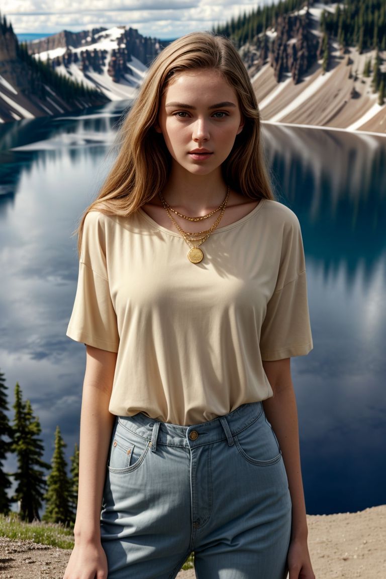 00058-125677574-_lora_kawaii7.1.3_obj20_0.75_0.25_, European woman, closeup, (shirt), pants, (crater lake national park), gold necklace , ZM_dan.jpg